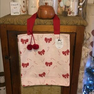 Eslita Canvas Bows, Candy Canes, and Snowflakes Tote Bag
